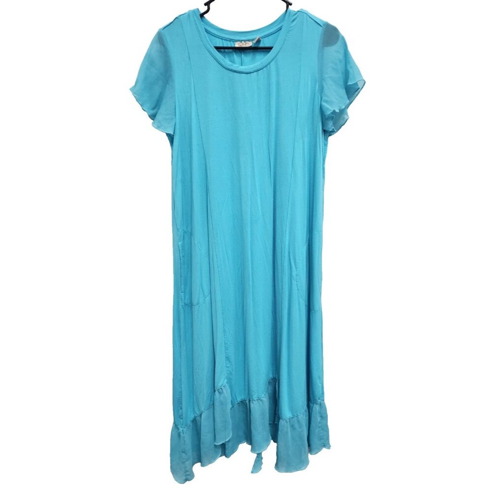 LOGO Lori Goldstein Womens Lagenlook Midi Dress Medium Petite Blue Chiffon Hem